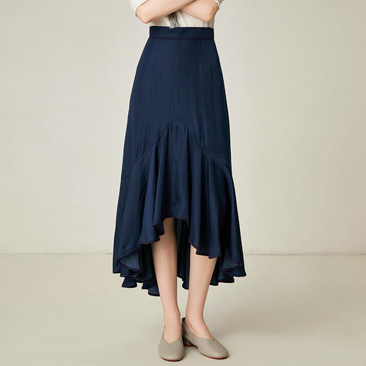 famecoco范可儿碎花半身裙女夏薄荷叶边不规则A字裙F193HA002 商品图2