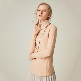 famecoco范可儿半高领长袖t恤女打底修身纯色内搭上衣F191BB017