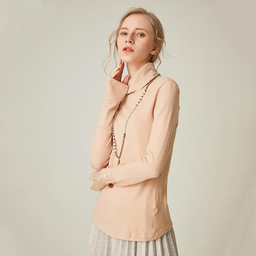 famecoco范可儿半高领长袖t恤女打底修身纯色内搭上衣F191BB017 商品图0