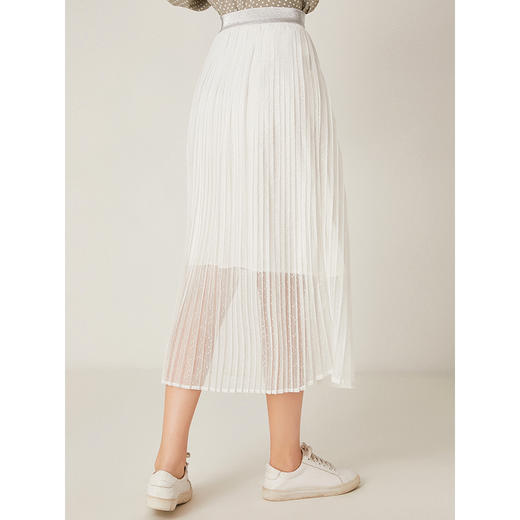 famecoco范可儿白色雪纺半身裙新款纯色显瘦中长款纱裙F195HA002 商品图1