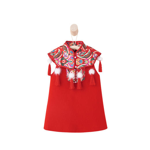 littletime童装2021拜年服新款红色新年旗袍连衣裙背心裙女童裙子 商品图0