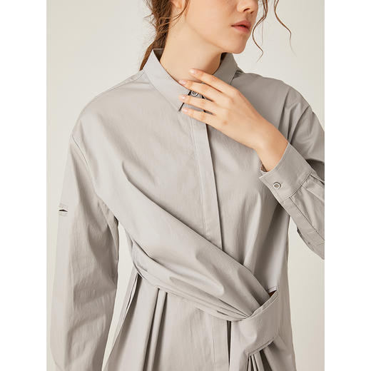 famecoco范可儿长袖纯棉衬衫女秋季白色外穿设计感F195BA006 商品图3