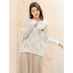 famecoco范可儿毛衣针织衫女秋冬宽松慵懒设计感上衣F198DB013