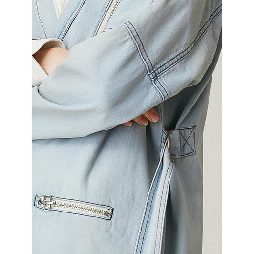 Famecoco范可儿牛仔风衣连帽收腰气质中长款外套F195AA020 商品图3