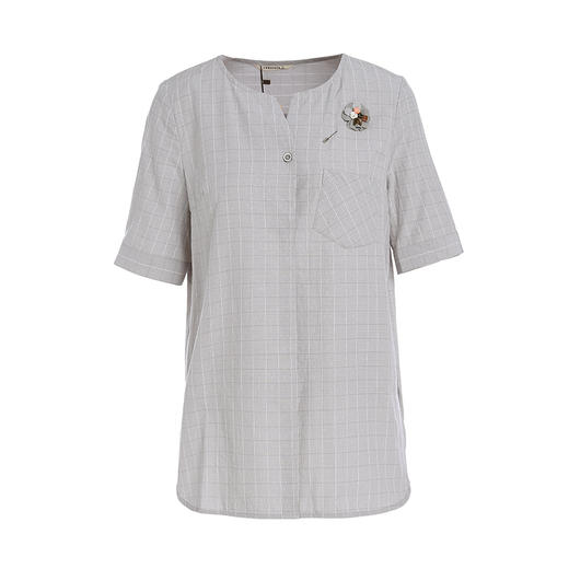 famecoco范可儿女士衬衫新款夏短袖v领外穿宽松百搭上衣F193BD010 商品图4