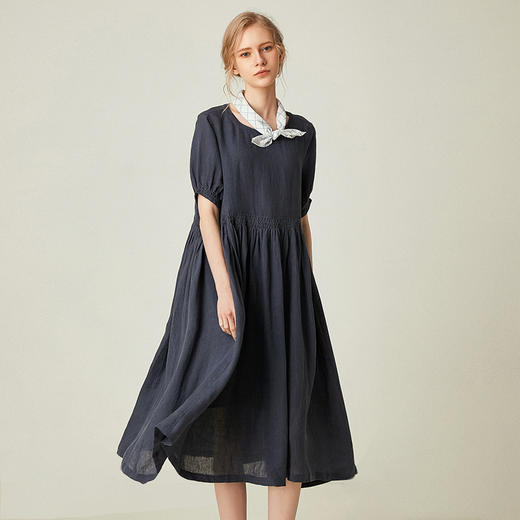 famecoco范可儿棉麻娃娃裙女夏季宽松遮腹高腰亚麻a字裙F193FA015 商品图2