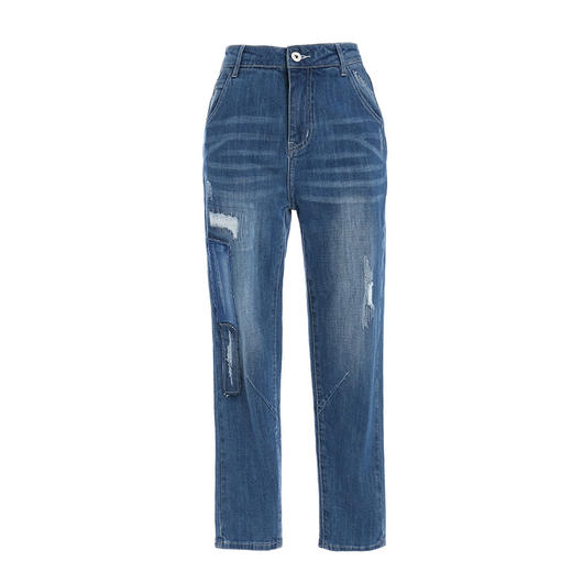 famecoco范可儿破洞牛仔裤女设计感显瘦小脚裤九分裤F195GA006 商品图4