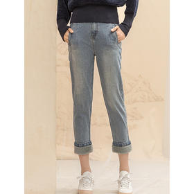 Famecoco范可儿直筒牛仔裤女秋冬潮浅色显瘦长裤F198GA007