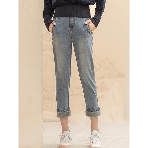 Famecoco范可儿直筒牛仔裤女秋冬潮浅色显瘦长裤F198GA007 商品图0