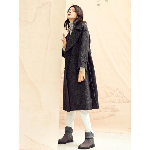 Famecoco范可儿毛呢外套显瘦中长款呢子大衣F198AC126 商品图2
