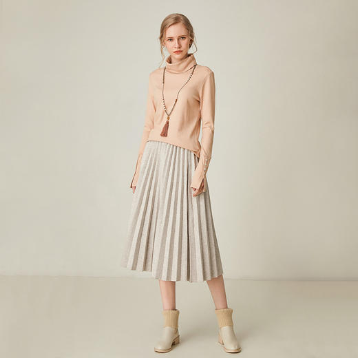 famecoco范可儿半高领长袖t恤女打底修身纯色内搭上衣F191BB017 商品图1