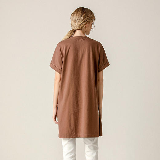 famecoco范可儿短袖T恤夏宽松百搭显瘦圆领长款上衣女F203BB010 商品图1