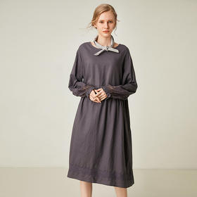 famecoco范可儿棉麻连衣裙法式长袖宽松气质裙F195FA007