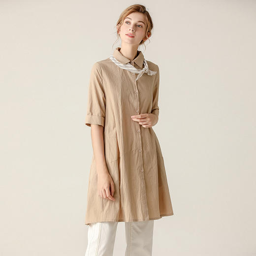 Famecoco范可儿衬衫女夏冷淡风衬衣设计感中长款F203BA030 商品图0