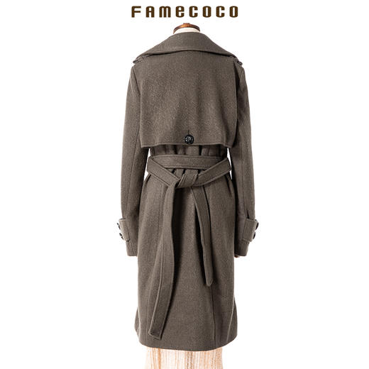 famecoco范可儿女秋冬季中长款毛呢腰带袖章气质外套F177AC039 商品图1