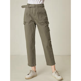 famecoco范可儿工装休闲裤女纯棉运动休闲九分裤直筒裤F195GA026