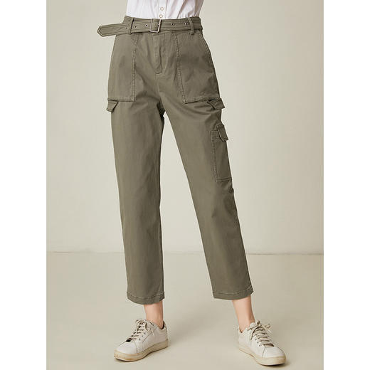 famecoco范可儿工装休闲裤女纯棉运动休闲九分裤直筒裤F195GA026 商品图0