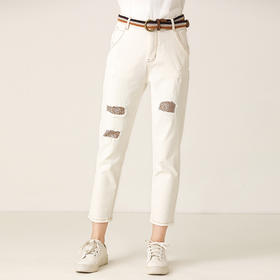 famecoco范可儿牛仔裤新款破洞休闲小脚裤F201GA008