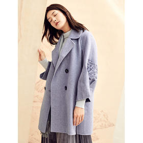 Famecoco范可儿双面呢大衣女中长款冬季毛呢外套F198AC008