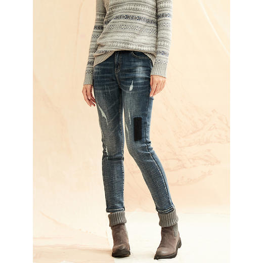 Famecoco范可儿牛仔裤铅笔裤修身小脚长裤F198GA013 商品图0