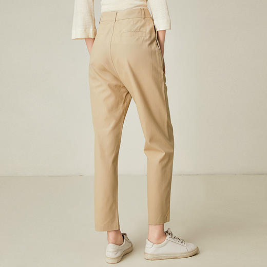 Famecoco范可儿西装休闲裤女杏色韩版直筒棉质9分长裤F185GA150 商品图1