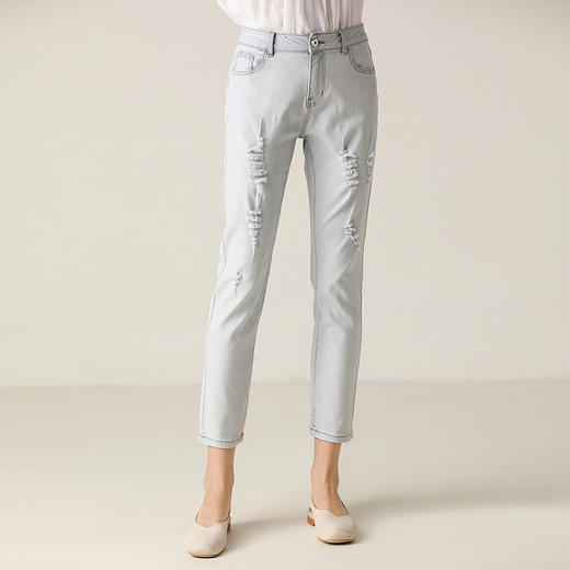 famecoco范可儿女休闲裤新款夏破洞百搭显瘦小脚九分裤F203GA028 商品图1