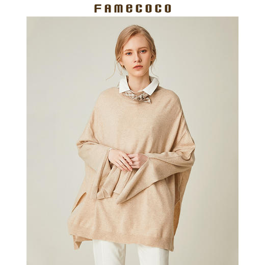 Famecoco范可儿套头毛衫长袖宽松不规则针织衫F188DB017 商品图0