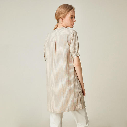 famecoco范可儿竖条纹衬衫女外穿夏灯笼袖宽松百搭上衣F183BA005 商品图1