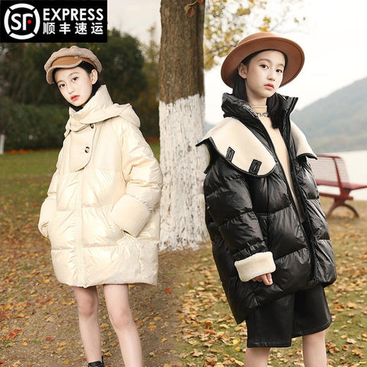 【品牌女童羽绒服白鸭绒】儿童冬装羽绒服短款加厚大童面包服轻薄免洗 商品图0