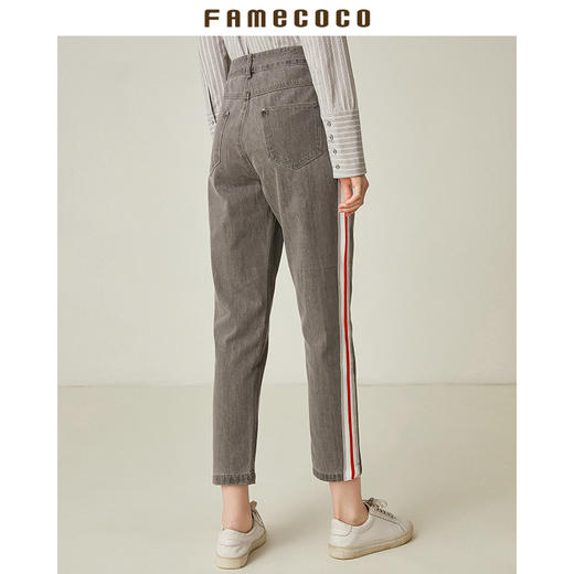 famecoco范可儿休闲牛仔裤直筒宽松灰色长裤F185GA132 商品图1