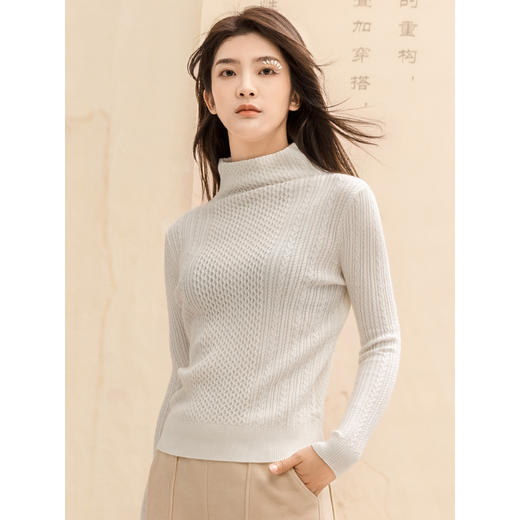 Famecoco范可儿高领毛衣复古修身时尚麻花针织衫F198DB026 商品图3