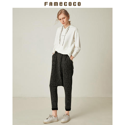 famecoco范可儿秋冬休闲裤女松紧腰宽松束脚哈伦裤F185GA004 商品图2