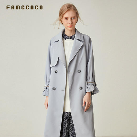 famecoco范可儿风衣外套2020时尚英伦风中长款收腰系带F191AB006 商品图0