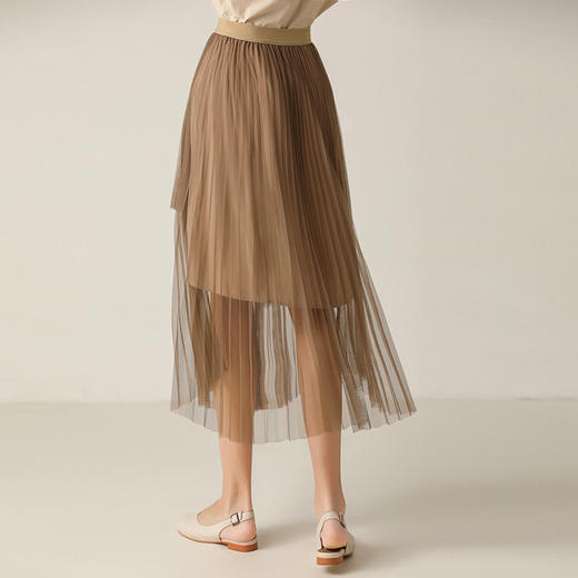 famecoco范可儿半身裙百搭高腰a字不规则网纱女F203HA015 商品图1