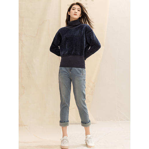 Famecoco范可儿直筒牛仔裤女秋冬潮浅色显瘦长裤F198GA007 商品图3