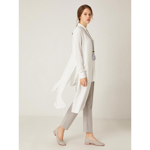 famecoco范可儿设计感休闲假两件不规则中长款长袖衬衫F195BA018 商品图2