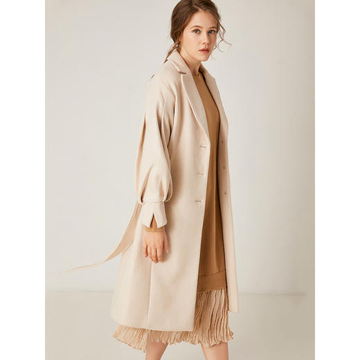 Famecoco范可儿毛呢大衣温柔系加厚绑带中长款外套F198AC007 商品图3