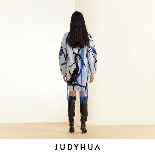 JUDYHUA 蓝白提花手工曲线中长款针织毛衣连衣裙 商品图3