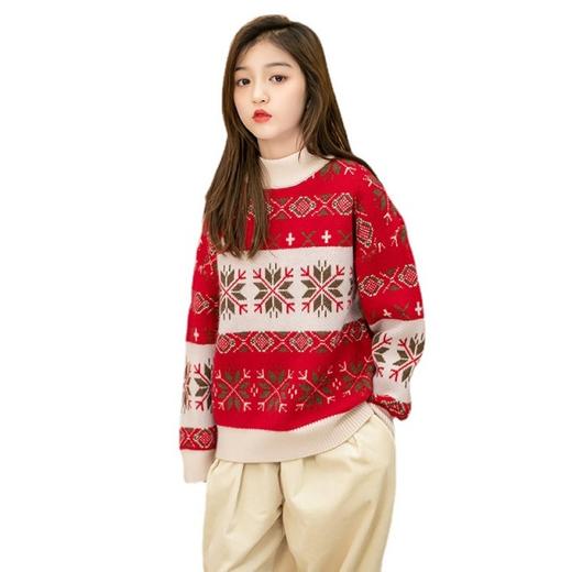 【森系母女亲子装儿童红色毛衣】2021春款童装女学生女童拜年服冬加厚新年 商品图3