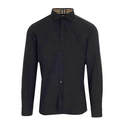 【一】BURBERRY 巴宝莉 男士修身剪裁专属标识装饰弹力棉府绸长袖衬衫 黑色 8032305 A1189 商品图0