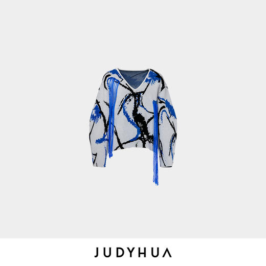 JUDYHUA 蓝白提花手工曲线针织毛衣 商品图4