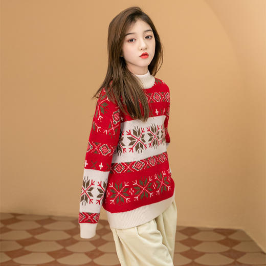 【森系母女亲子装儿童红色毛衣】2021春款童装女学生女童拜年服冬加厚新年 商品图1