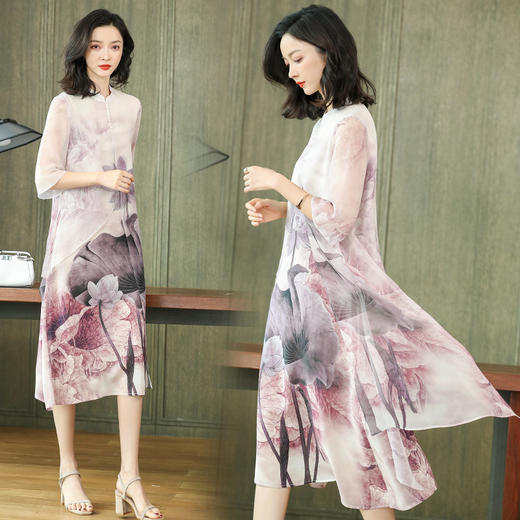 上海旗袍厂ASE-6635水墨气质真丝连衣裙 商品图5