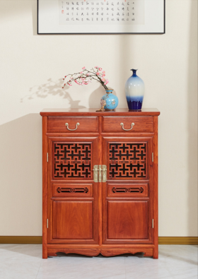 红桥红  家具严选  缅甸花梨（大果紫檀）  【108 万字纹 鞋柜】