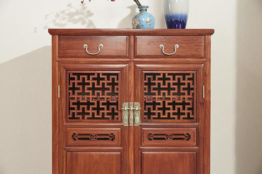 红桥红  家具严选  缅甸花梨（大果紫檀）  【108 万字纹 鞋柜】 商品图1