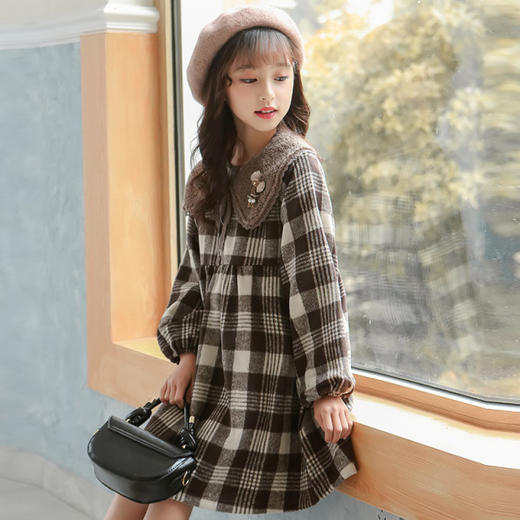 【女童法式复古公主裙】秋冬毛呢格子裙女打底裙子内搭女秋冬连衣裙 商品图1