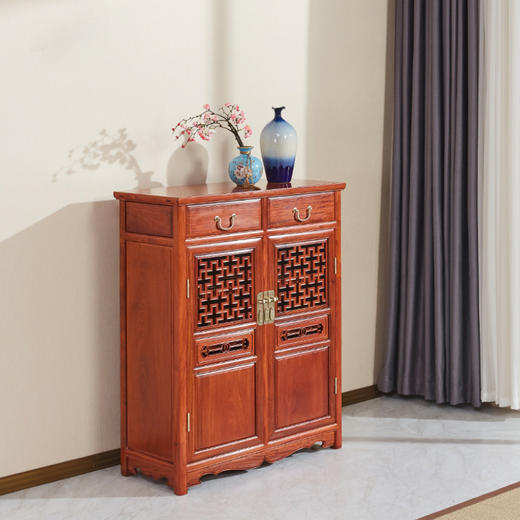 红桥红  家具严选  缅甸花梨（大果紫檀）  【108 万字纹 鞋柜】 商品图2