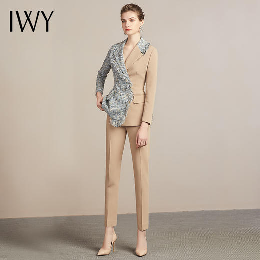 IWY/高端拼接卡其色设计感西服套装女职业装商务韩版通勤时尚气质女神204003C1P1 商品图4