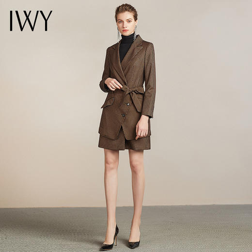 IWY/复古设计感黑咖格子西装套装女职业商务干练百搭气质204028Q1S1 商品图1