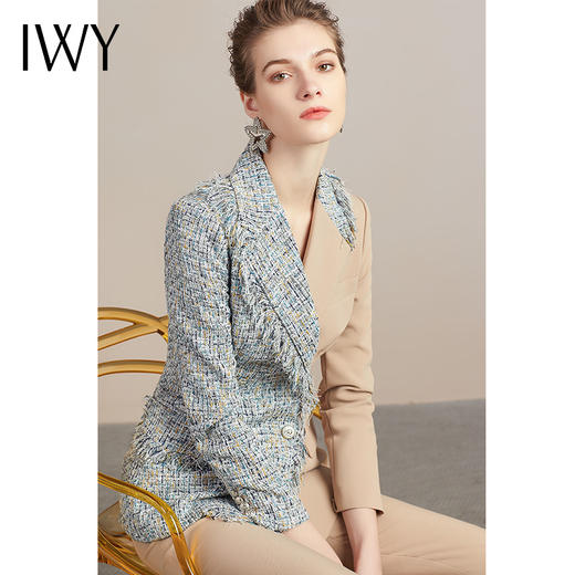 IWY/高端拼接卡其色设计感西服套装女职业装商务韩版通勤时尚气质女神204003C1P1 商品图0